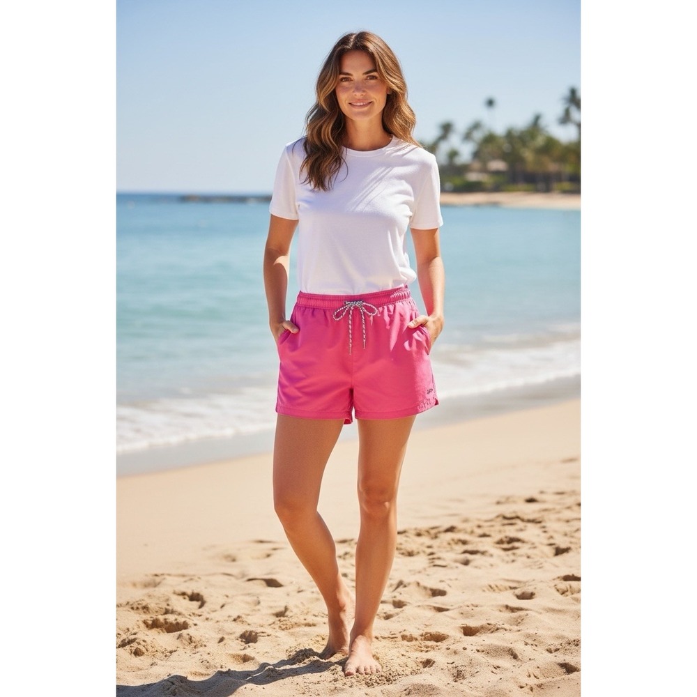 Rhone Pink Board Shorts Swim Mesh Lined Drawstring Elastic Waist Pockets M